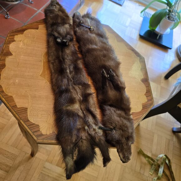 Vintage Two / Dual Mink, Real Fur Medium Brown Collar / Scarf / Wrap / Stole - Picture 5 of 10